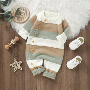 Knitted Striped Baby Romper One Piece Jumpsuit