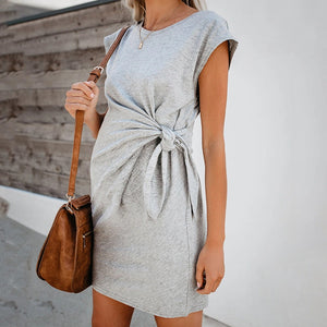 Experience Comfort and Style with Our Cotton Tie Round Neck Maternity Dress